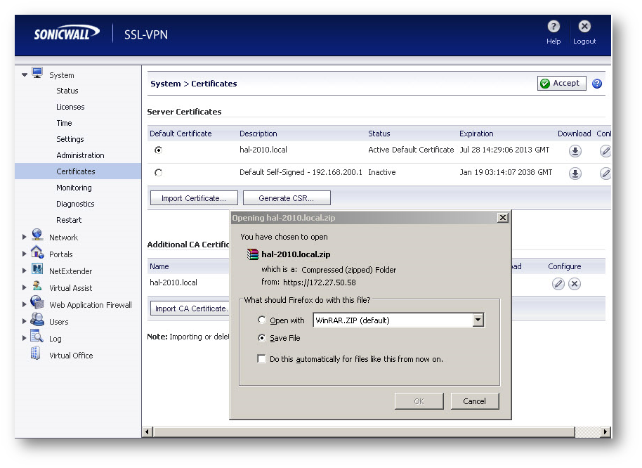 How to install SMB SSL VPN certificates in SonicWall UTM appliances How to install SMB SSL VPN certificates in SonicWall UTM appliances