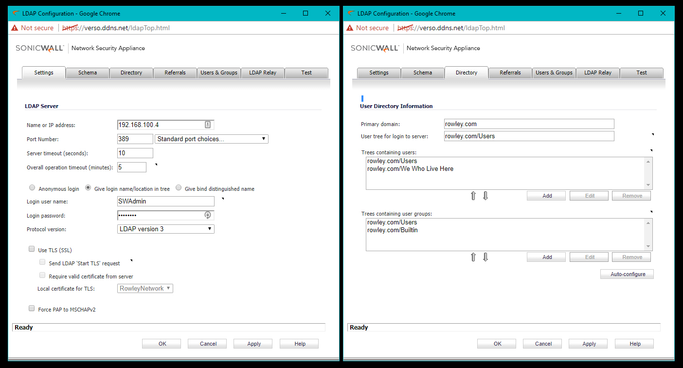 LDAP client authentication failed SonicWall