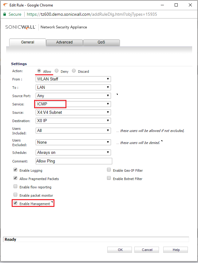 Edit Access Rule | Enable Management