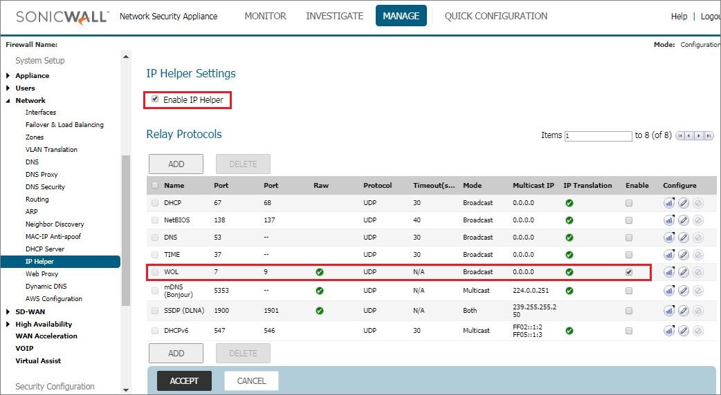 IP Helper | Wake on LAN