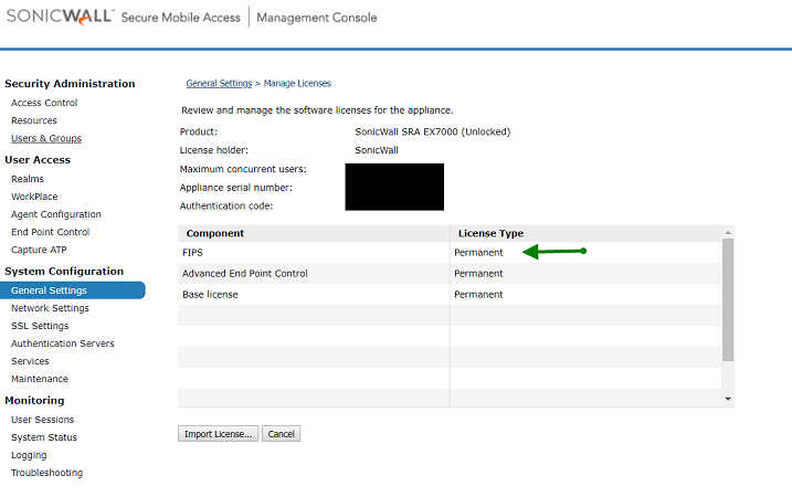 Import License that FIPS service added