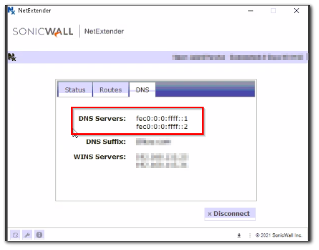 IPv6 DNS servers showing on NetExtender Client after connecting causing IPv6 DNS servers showing on NetExtender Client after connecting causing