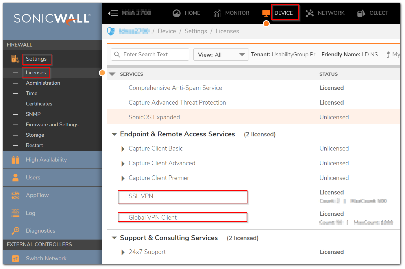 How to check SSLVPN or GVC Licenses associated on SonicWall