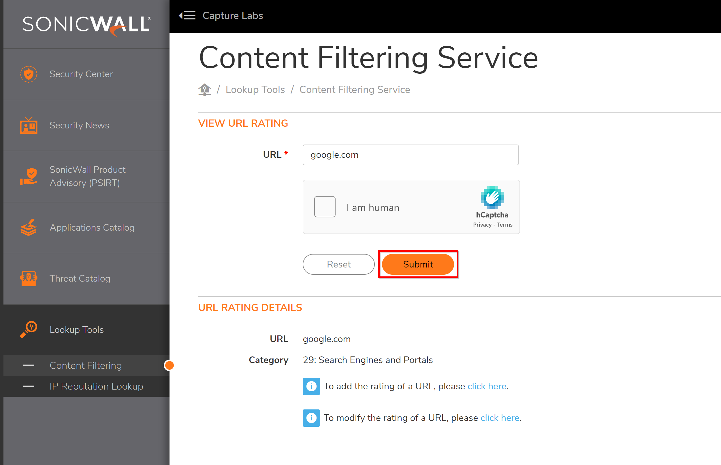 How to find out the CFS rating of a website? | SonicWall