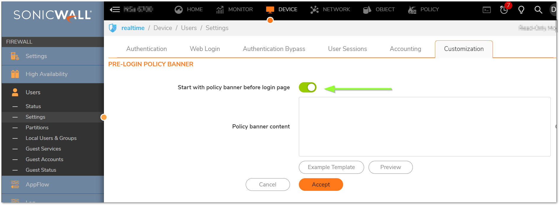 Modifying the SonicWall login banner Page Display SonicWall