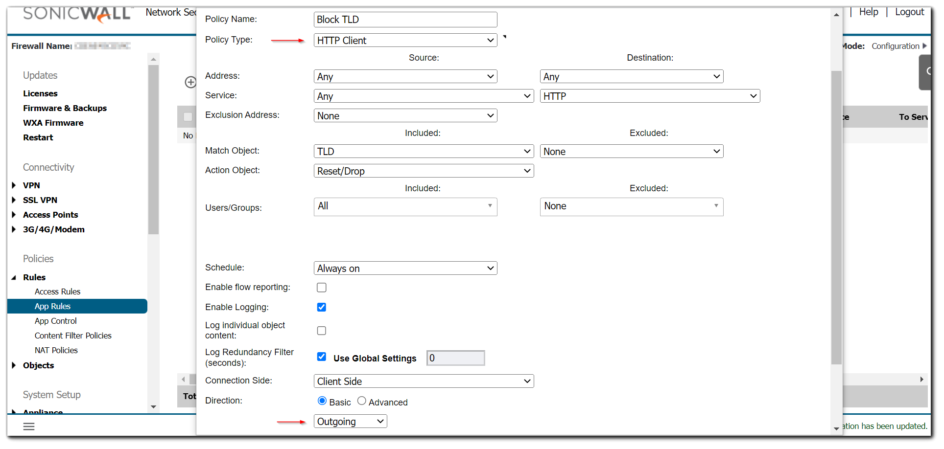 How to block HTTP access to toplevel domains using Application