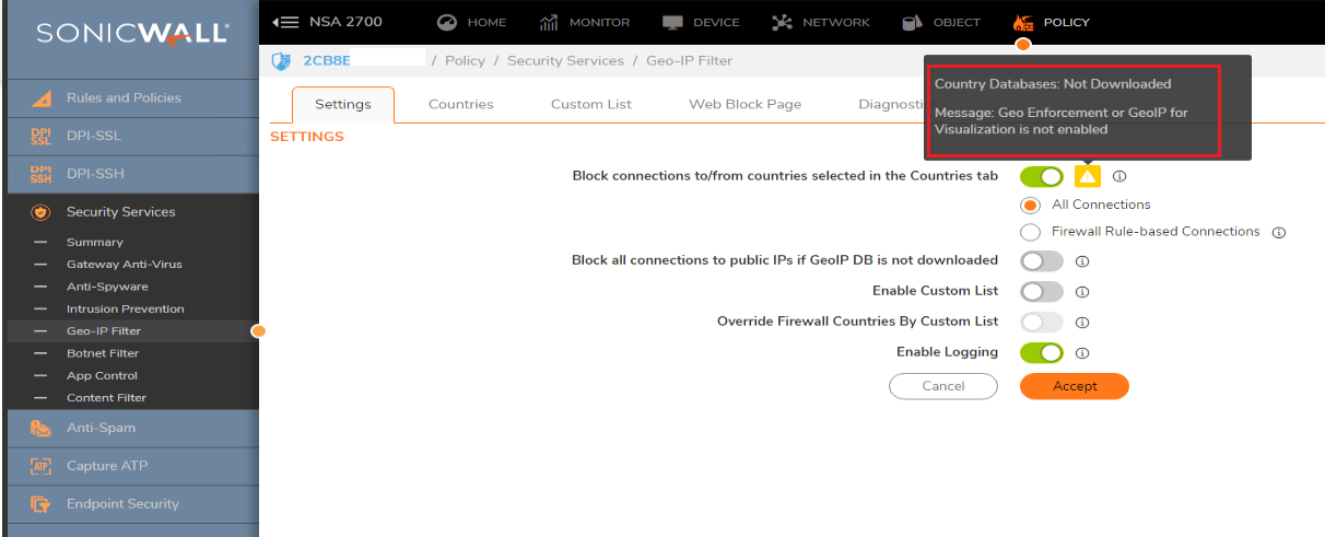 Geo-IP Filter Status Shows "Country Database: Not Downloaded.